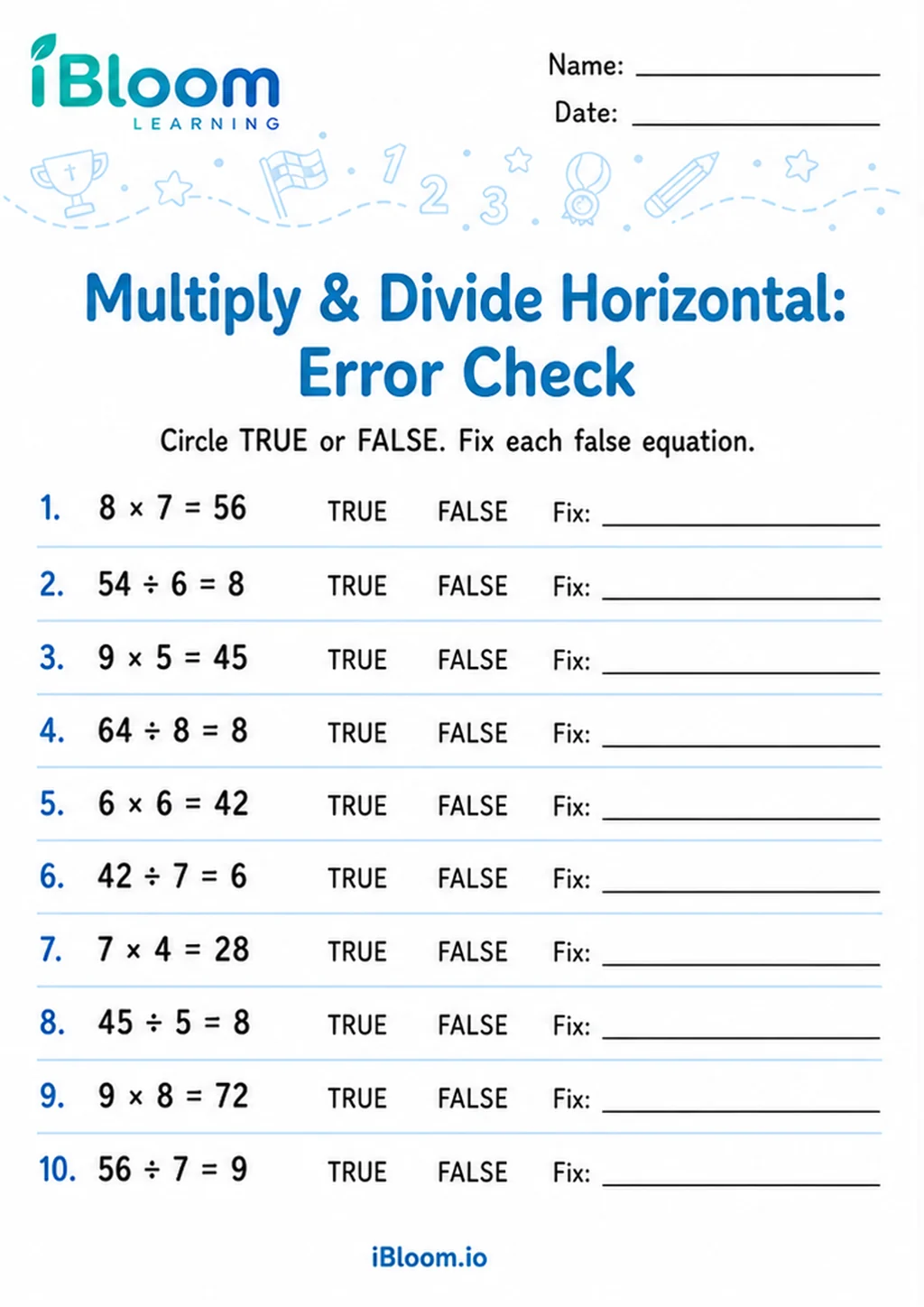 Preview of Multiply Divide Horizontal — Spot the Wrong Operation worksheet