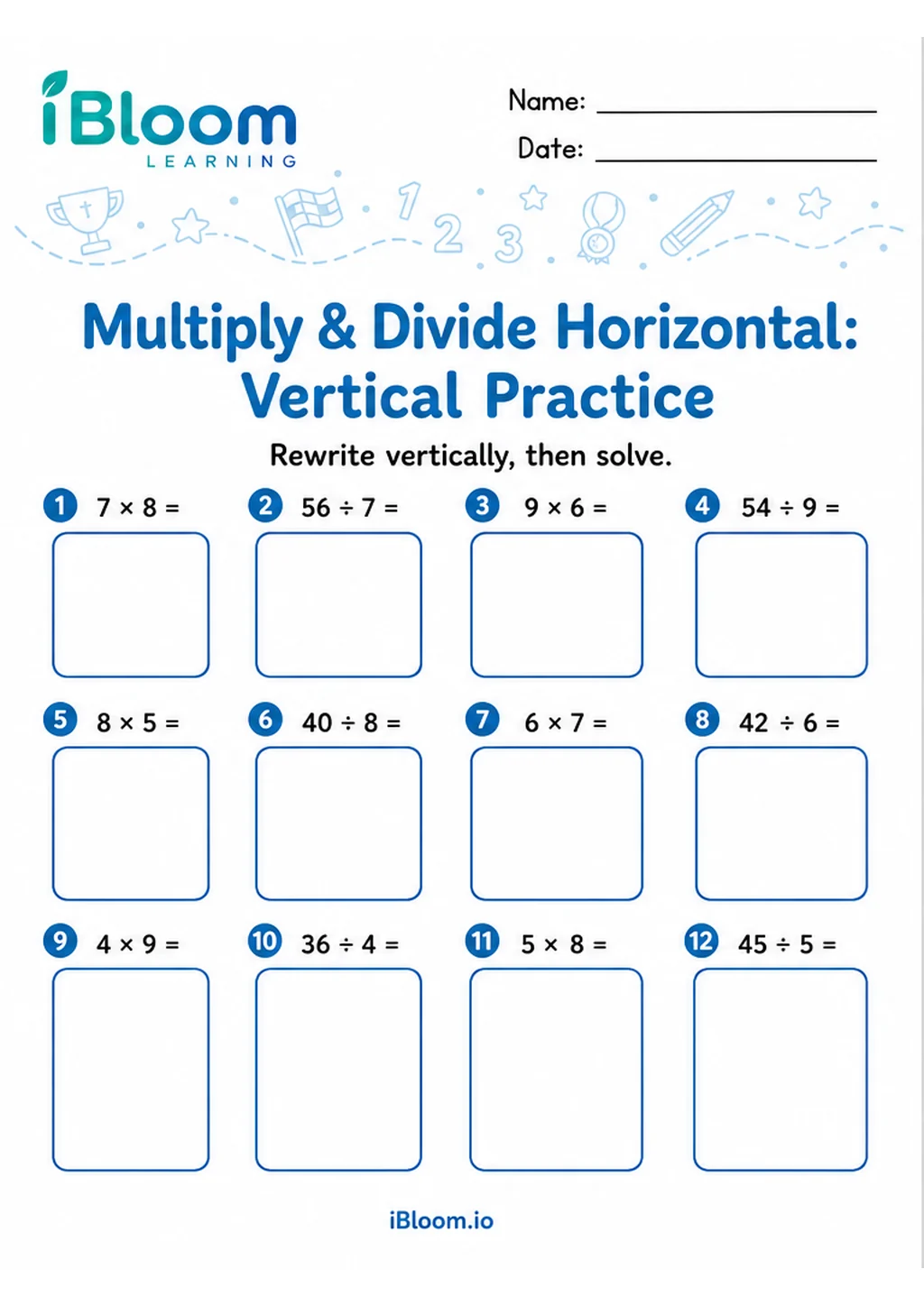 Preview page 1 of Multiply Divide Horizontal — Vertical Mixed Practice