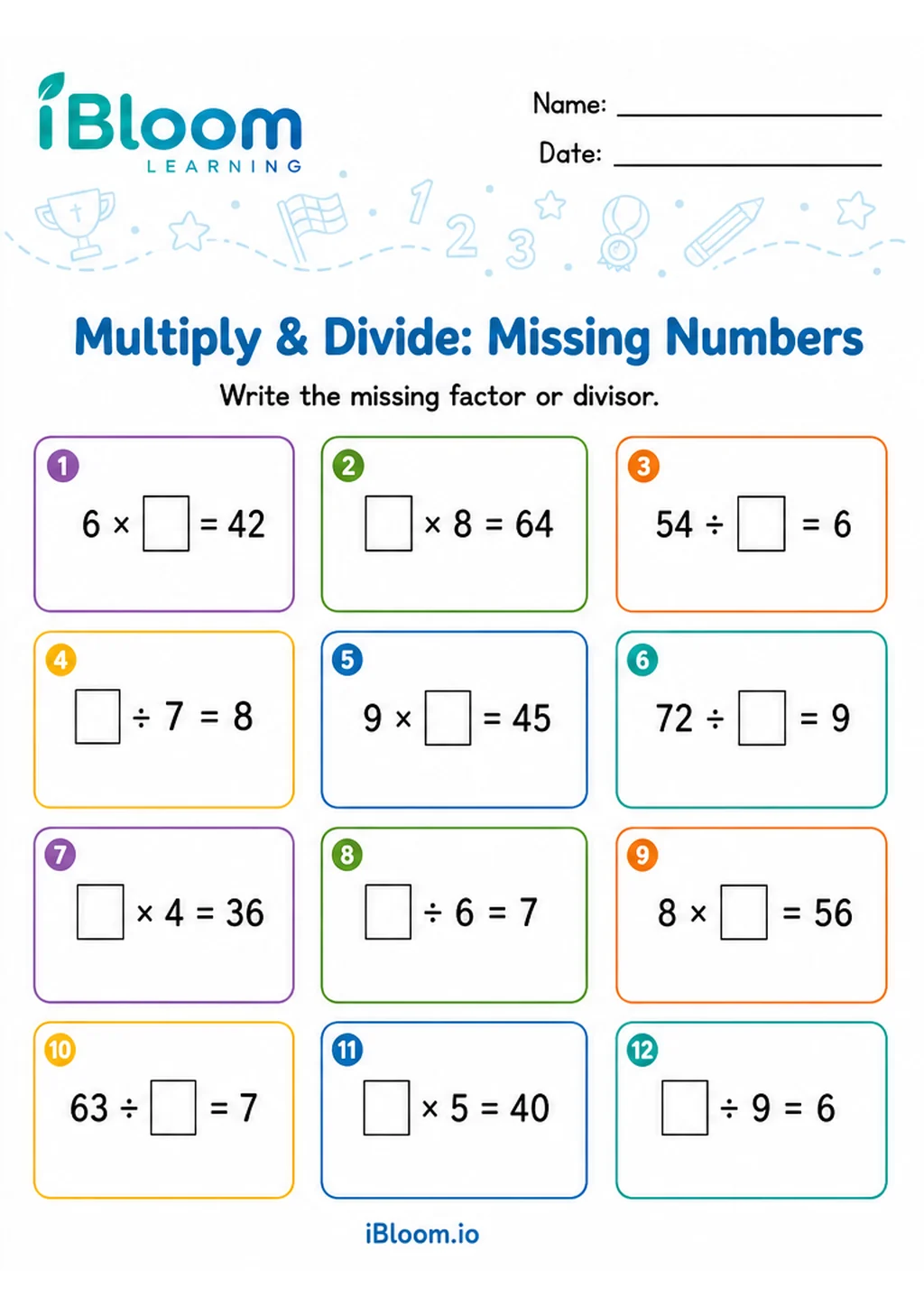 Preview page 1 of Multiply Divide — Missing Numbers