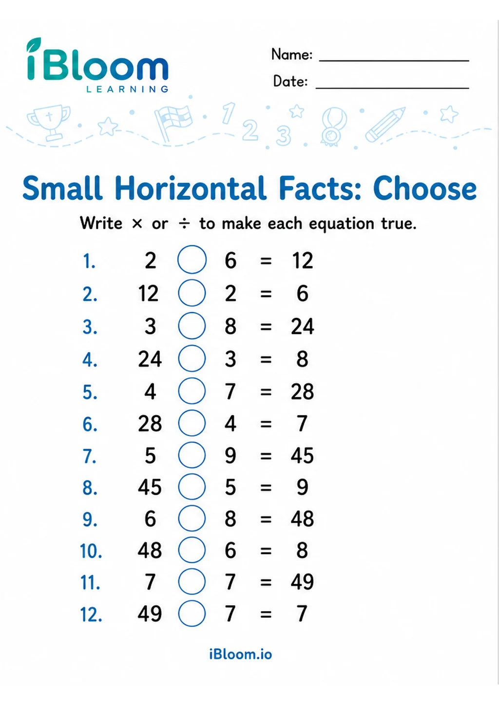 Preview page 1 of Multiply Divide Small Horizontal — Choose the Operation