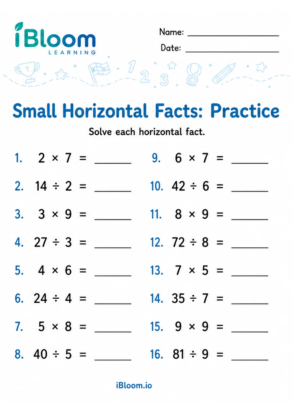 Preview page 1 of Multiply Divide Small Horizontal — Horizontal Mixed Practice