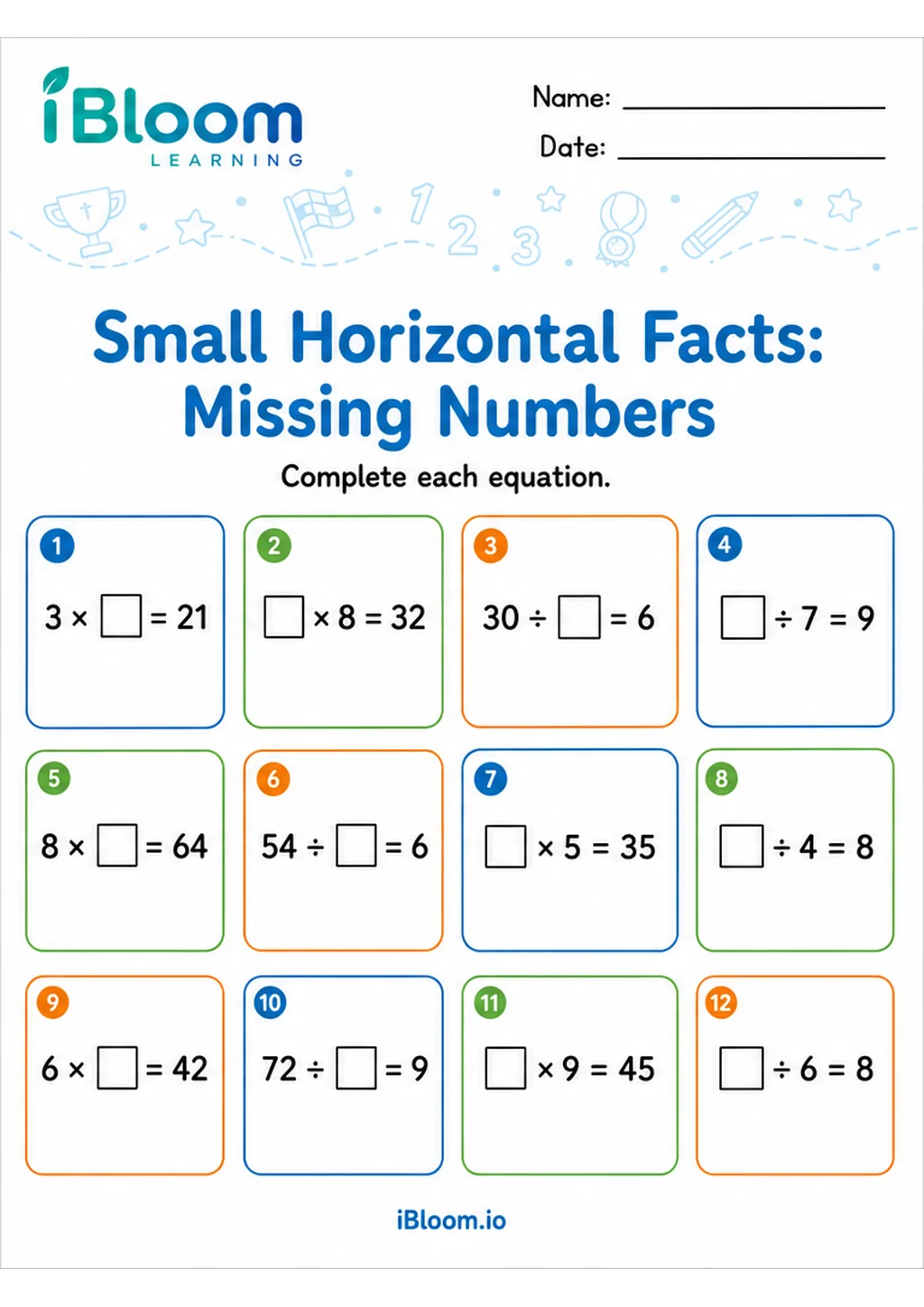 Preview page 1 of Multiply Divide Small Horizontal — Missing Numbers