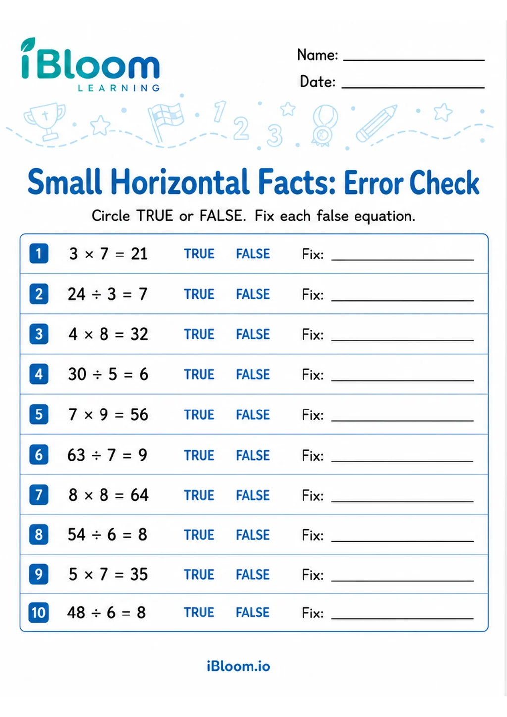 Preview of Multiply Divide Small Horizontal — Spot the Wrong Operation worksheet