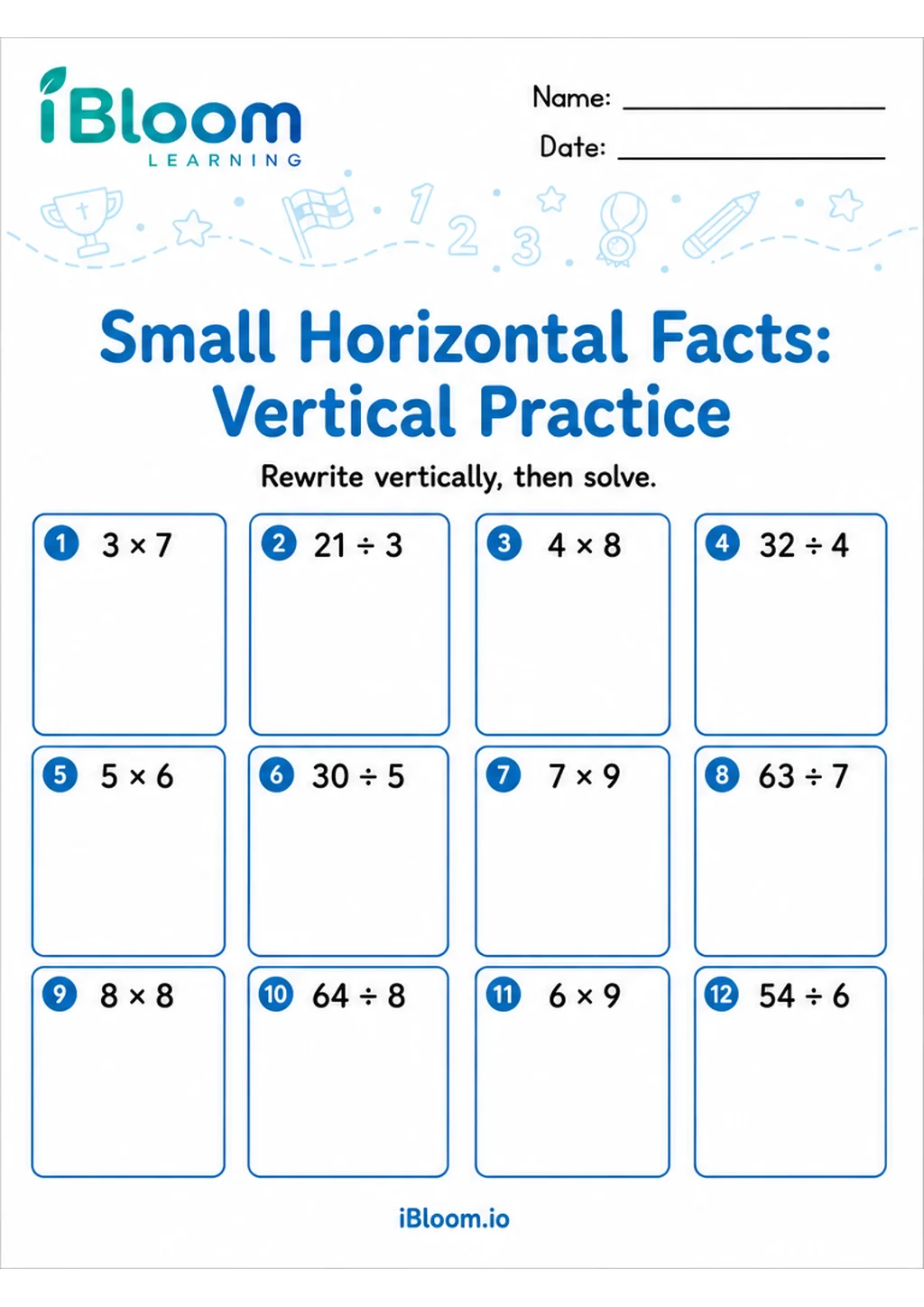 Preview page 1 of Multiply Divide Small Horizontal — Vertical Mixed Practice