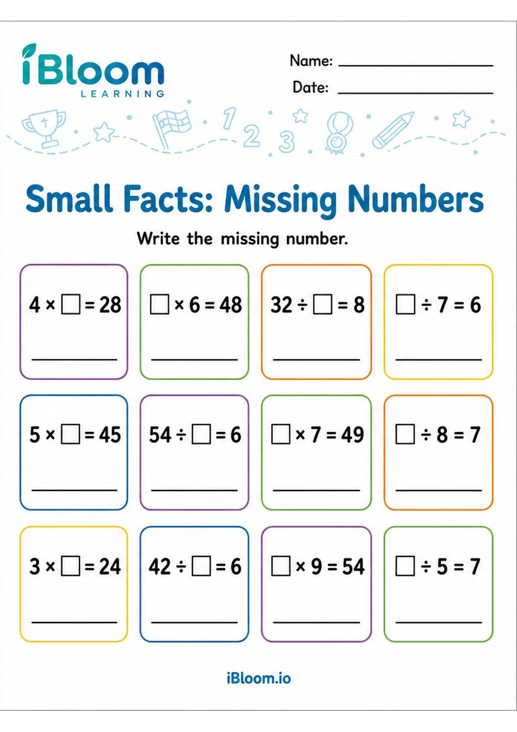 Preview page 1 of Multiply Divide Small — Missing Numbers
