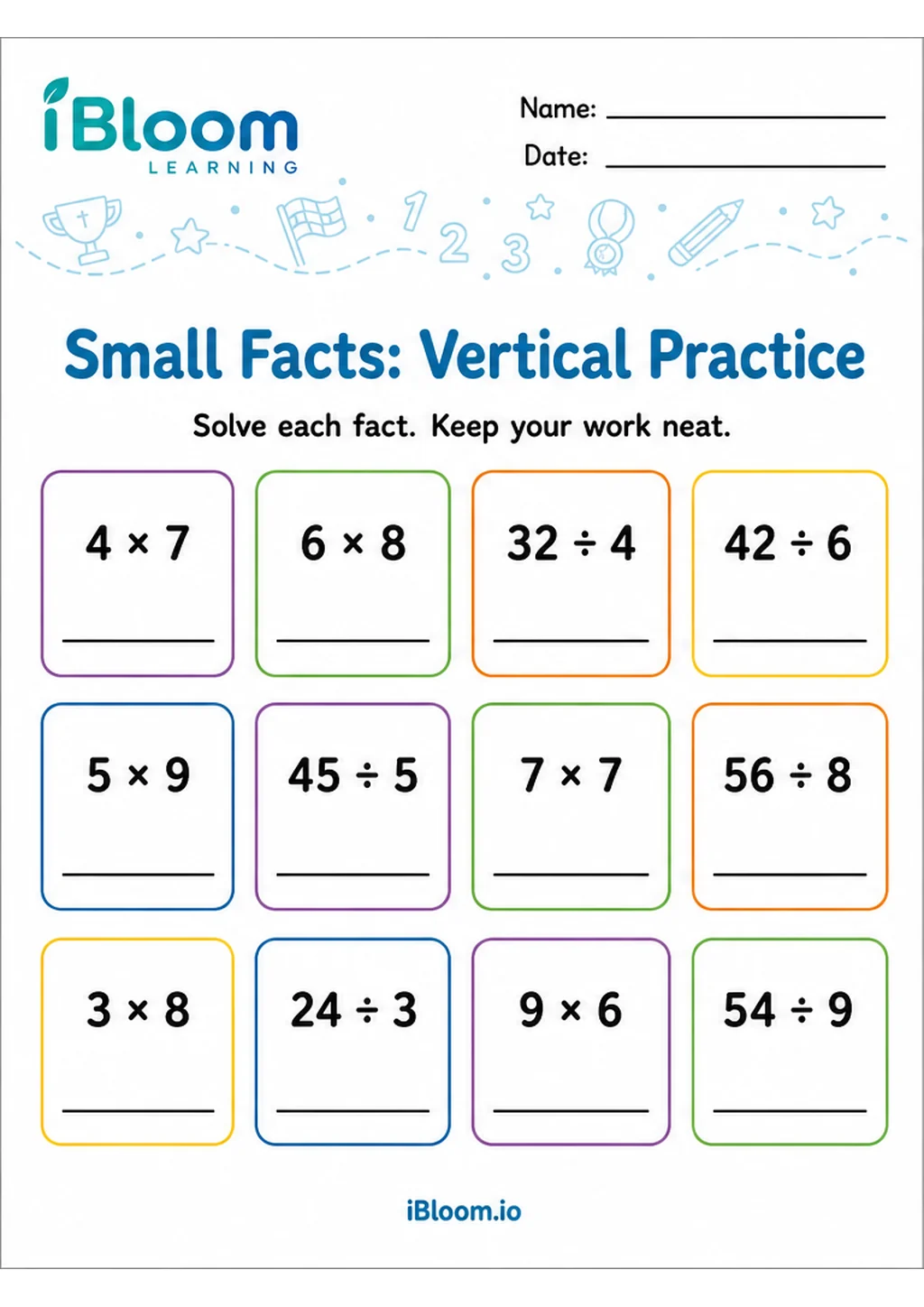 Preview page 1 of Multiply Divide Small — Vertical Mixed Practice