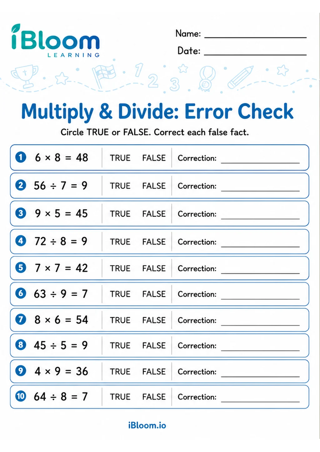 Preview page 1 of Multiply Divide — Spot the Wrong Operation