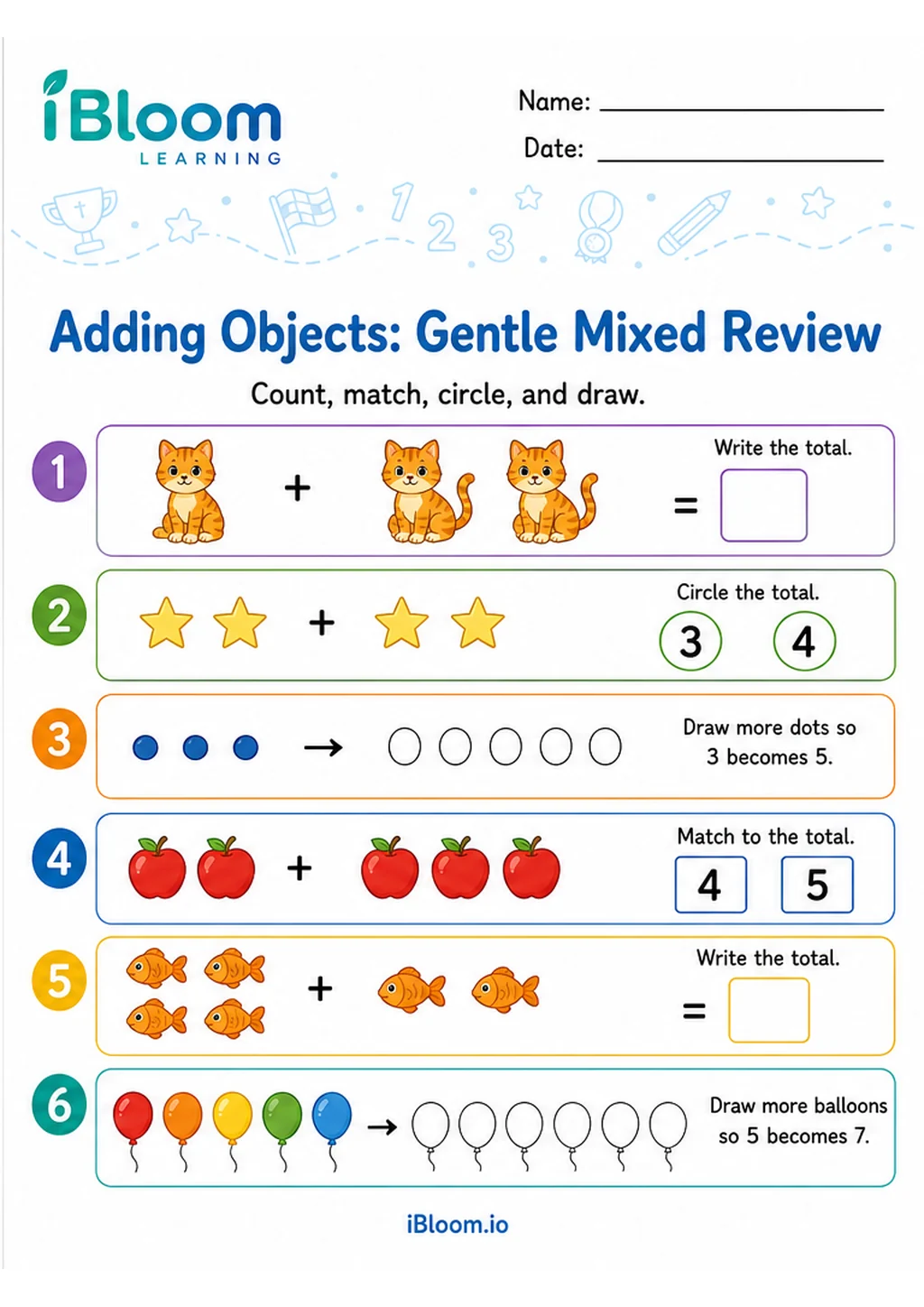 Preview of Adding Objects — Gentle Mixed Review worksheet