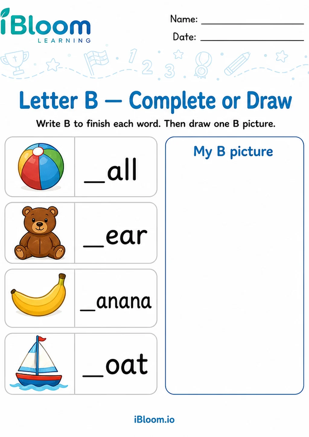 Preview of Letter B — Complete or Draw worksheet