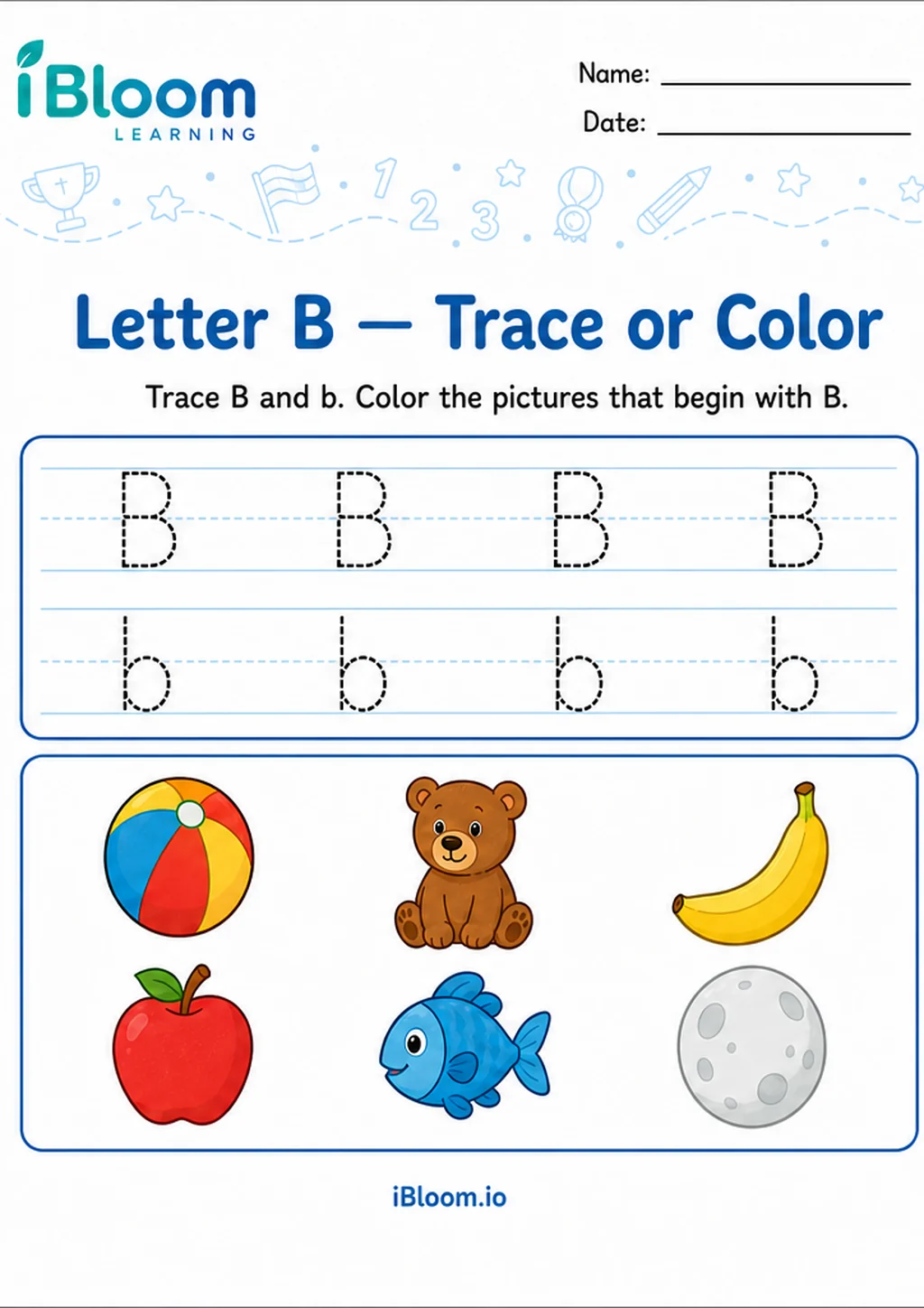 Preview of Letter B — Trace or Color worksheet