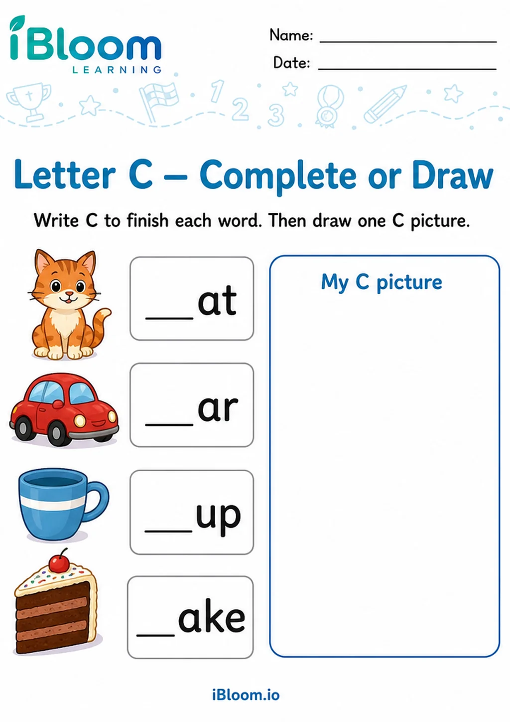 Preview of Letter C — Complete or Draw worksheet