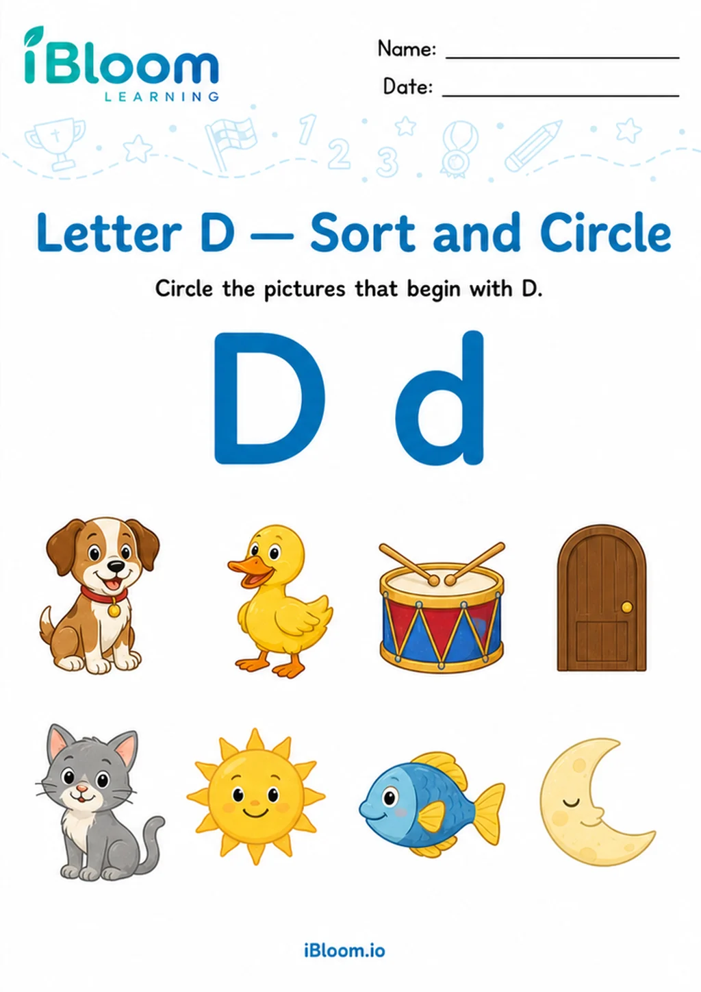 Preview of Letter D — Sort and Circle worksheet