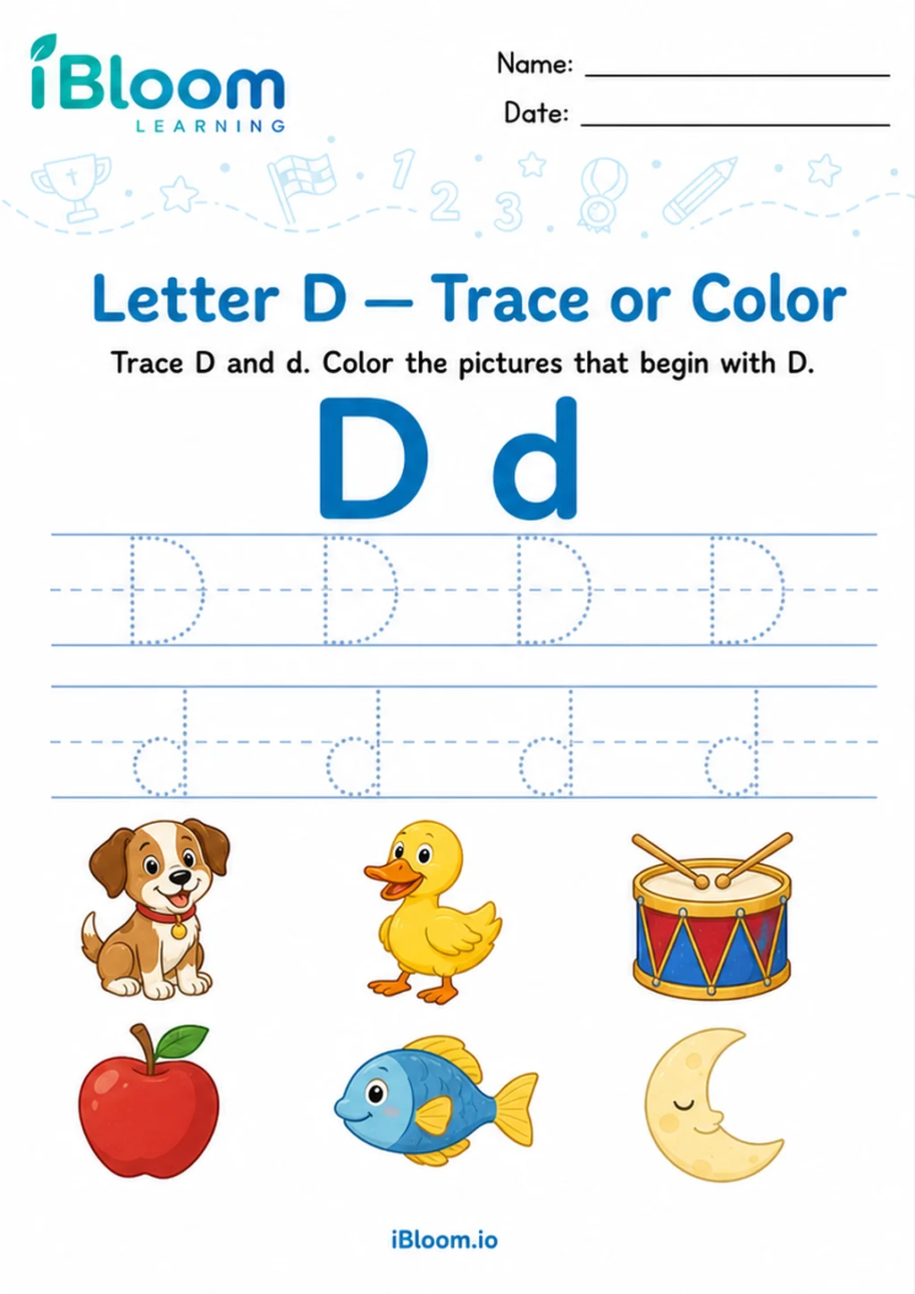 Preview of Letter D — Trace or Color worksheet