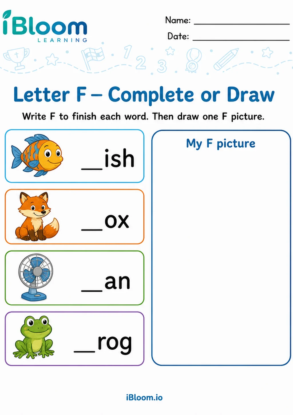 Preview of Letter F — Complete or Draw worksheet