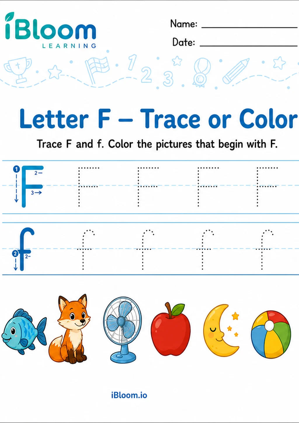 Preview of Letter F — Trace or Color worksheet