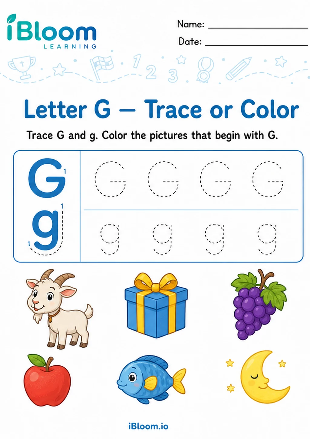 Preview of Letter G — Trace or Color worksheet