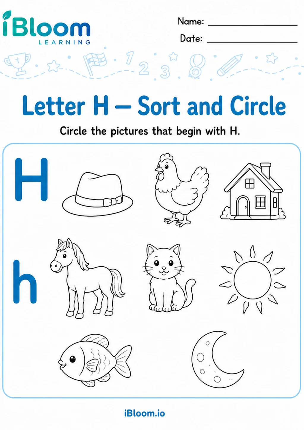Preview of Letter H — Sort and Circle worksheet