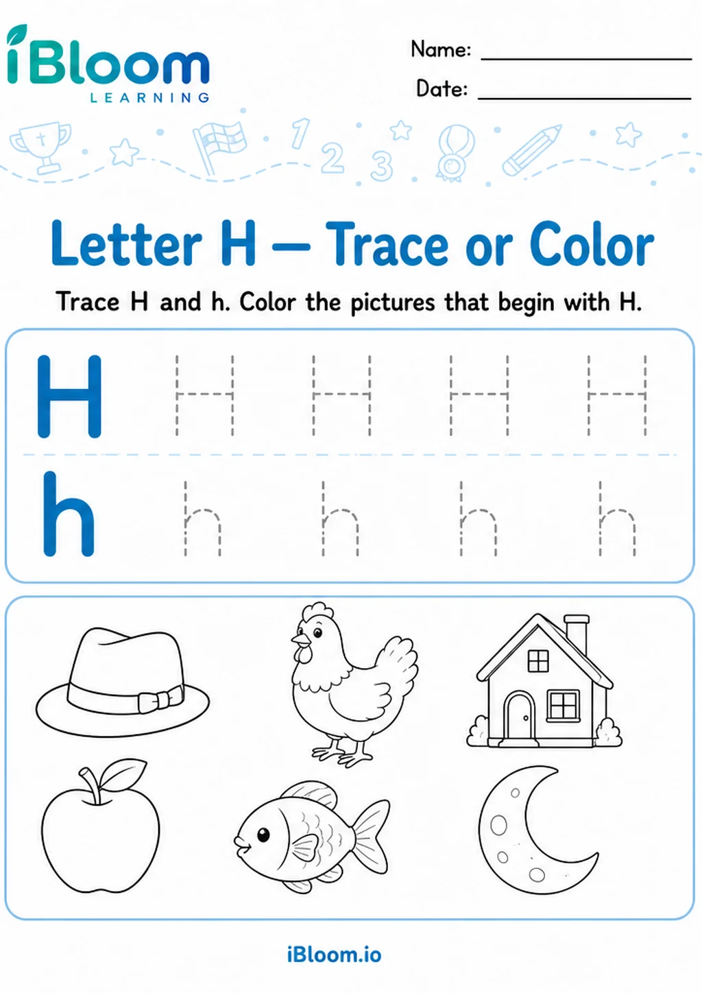 Preview of Letter H — Trace or Color worksheet