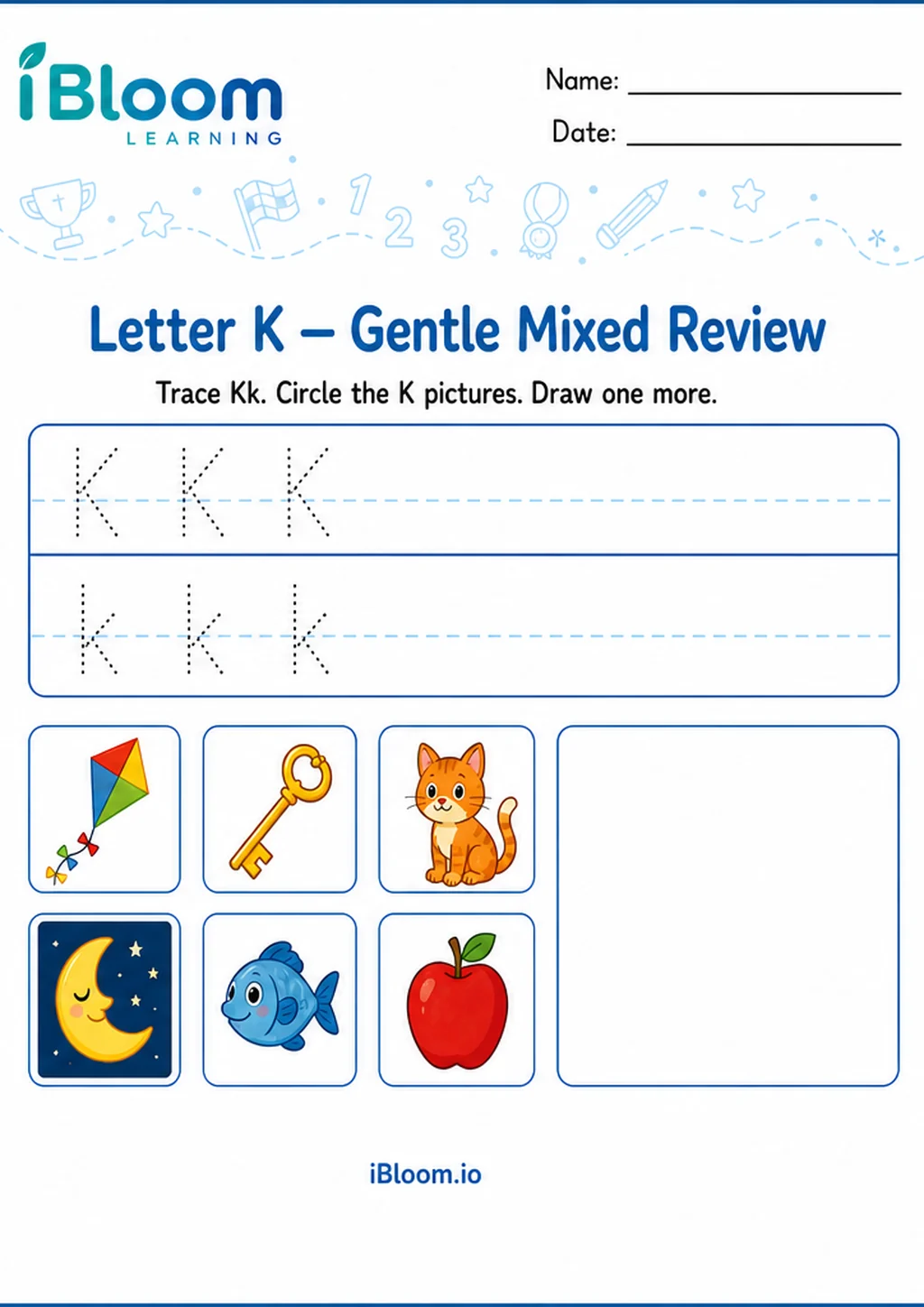 Preview of Letter K — Gentle Mixed Review worksheet