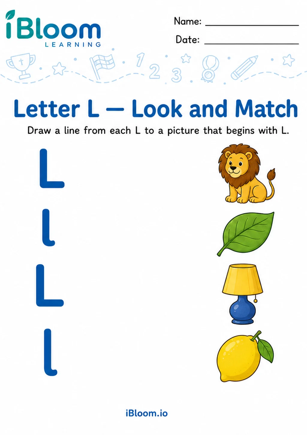 Letter L — Look and Match printable Preschool worksheet preview