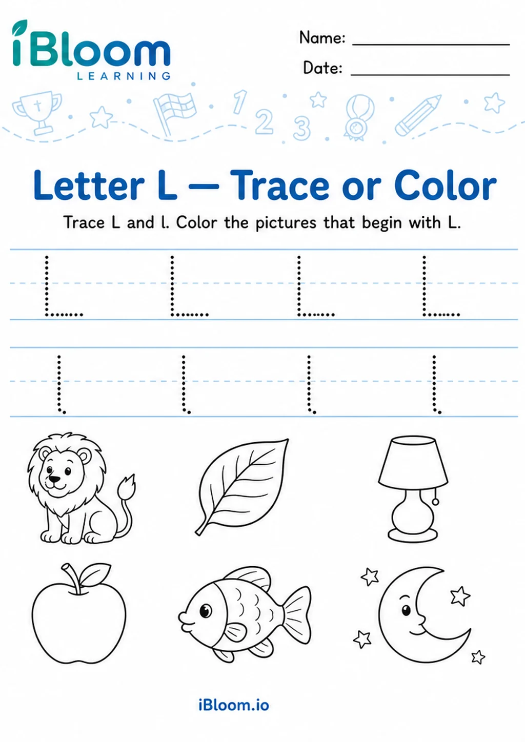Preview of Letter L — Trace or Color worksheet