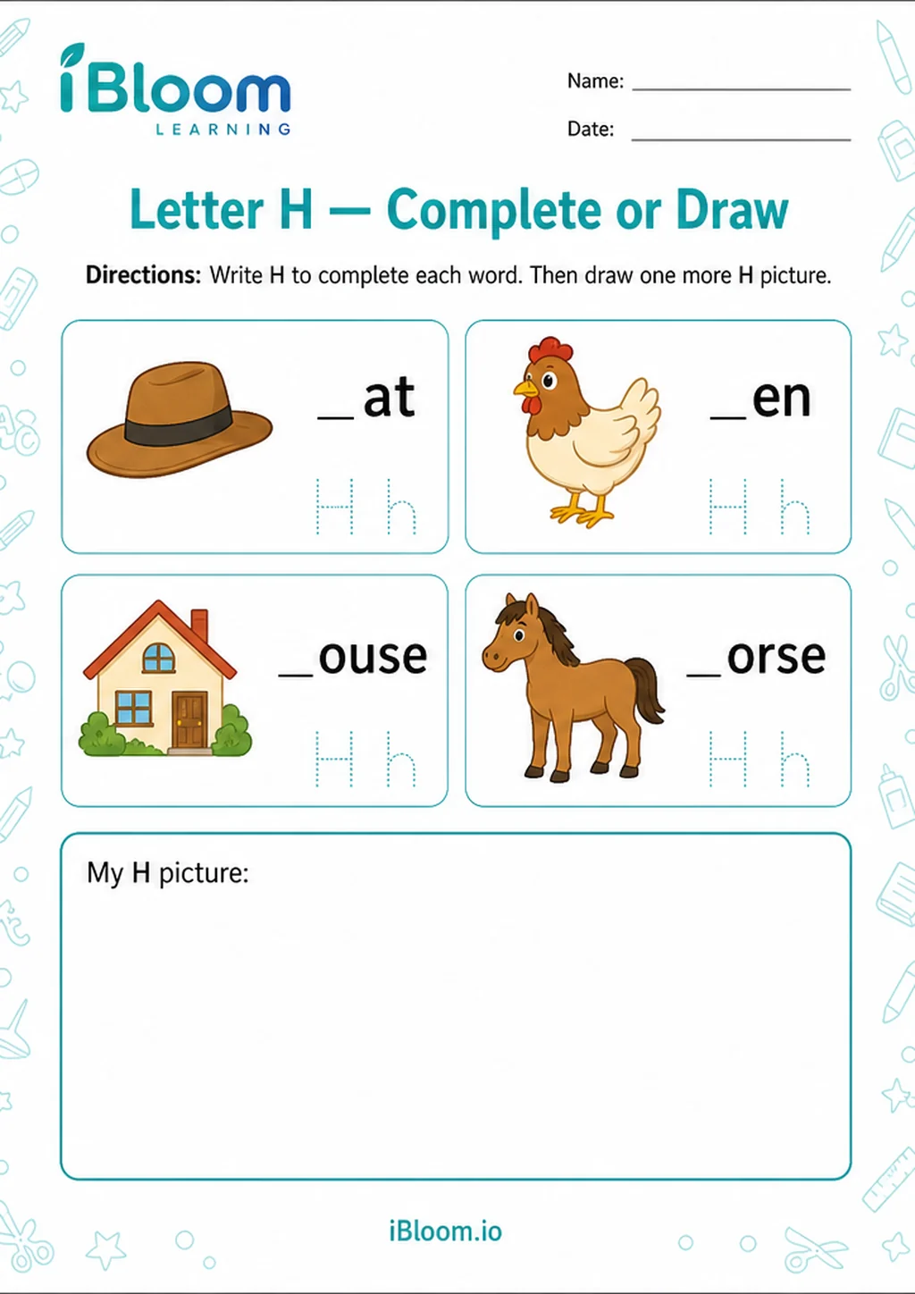Preview of Letter H — Complete or Draw worksheet