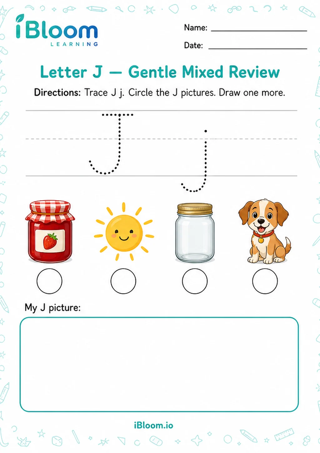 Preview of Letter J — Gentle Mixed Review worksheet