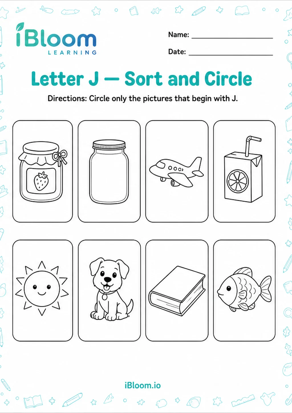 Preview of Letter J — Sort and Circle worksheet