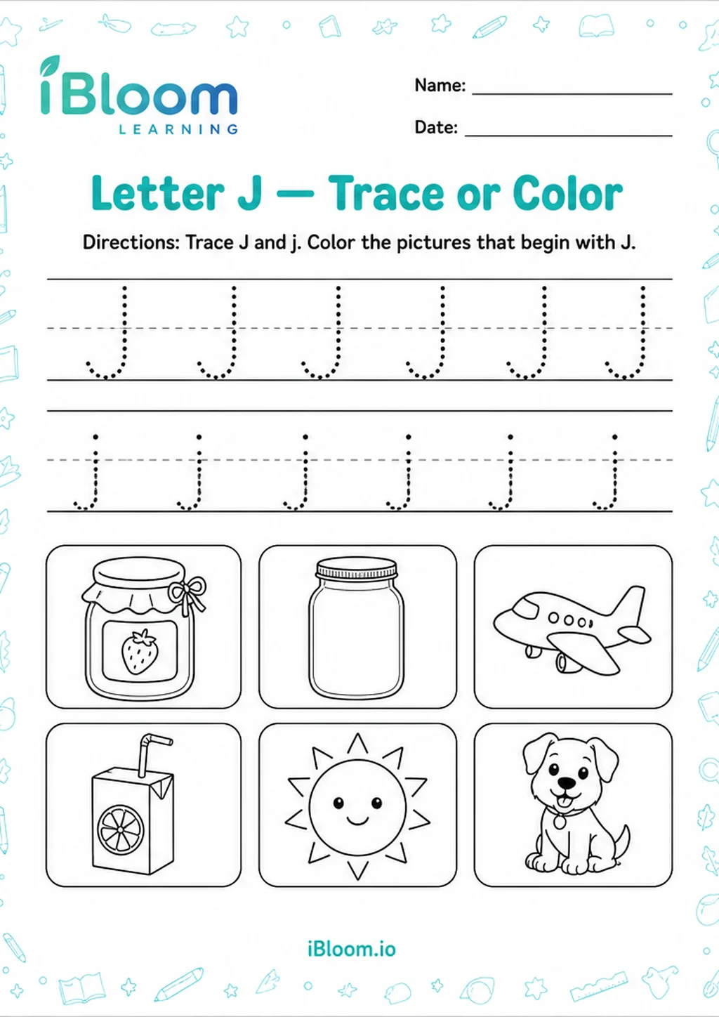Preview of Letter J — Trace or Color worksheet
