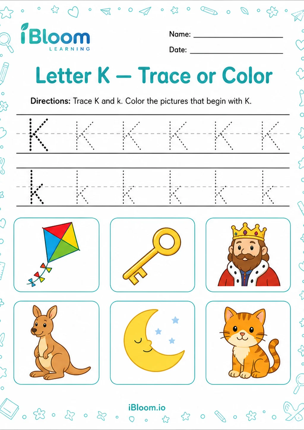 Preview of Letter K — Trace or Color worksheet