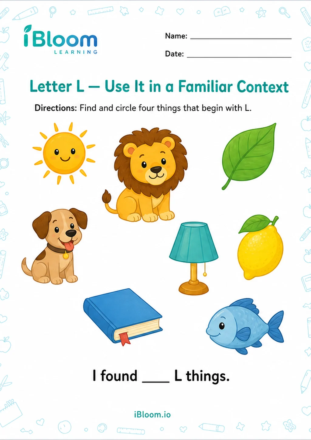 Preview of Letter L — Use It in a Familiar Context worksheet