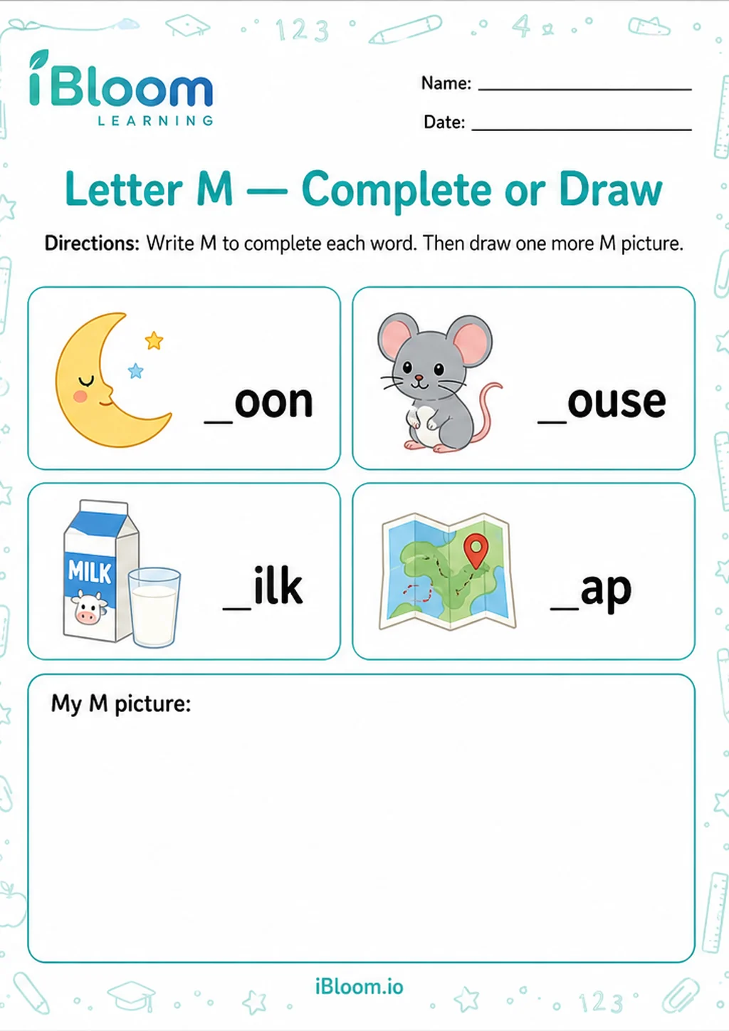 Preview of Letter M — Complete or Draw worksheet