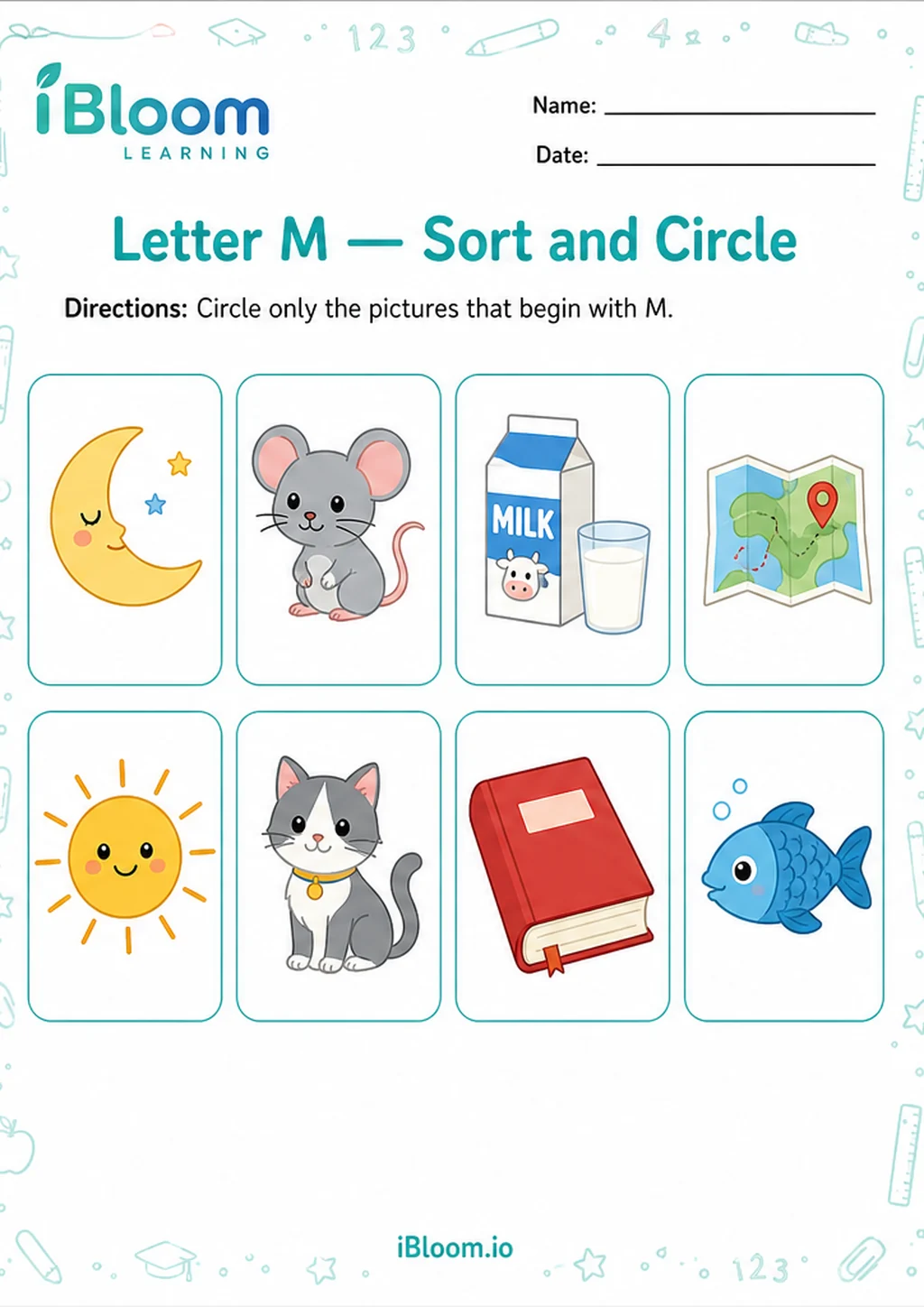 Preview of Letter M — Sort and Circle worksheet