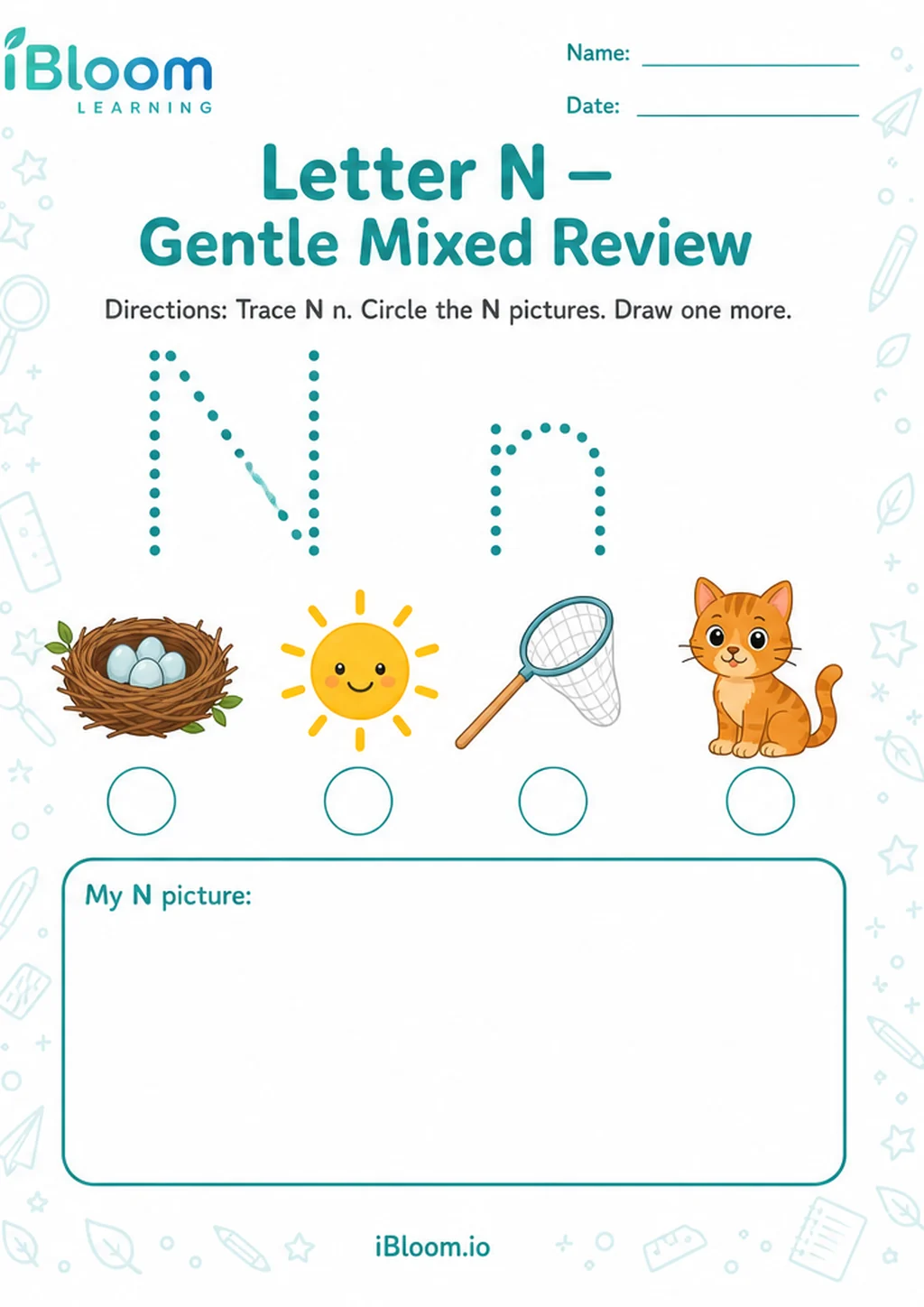 Preview of Letter N — Gentle Mixed Review worksheet