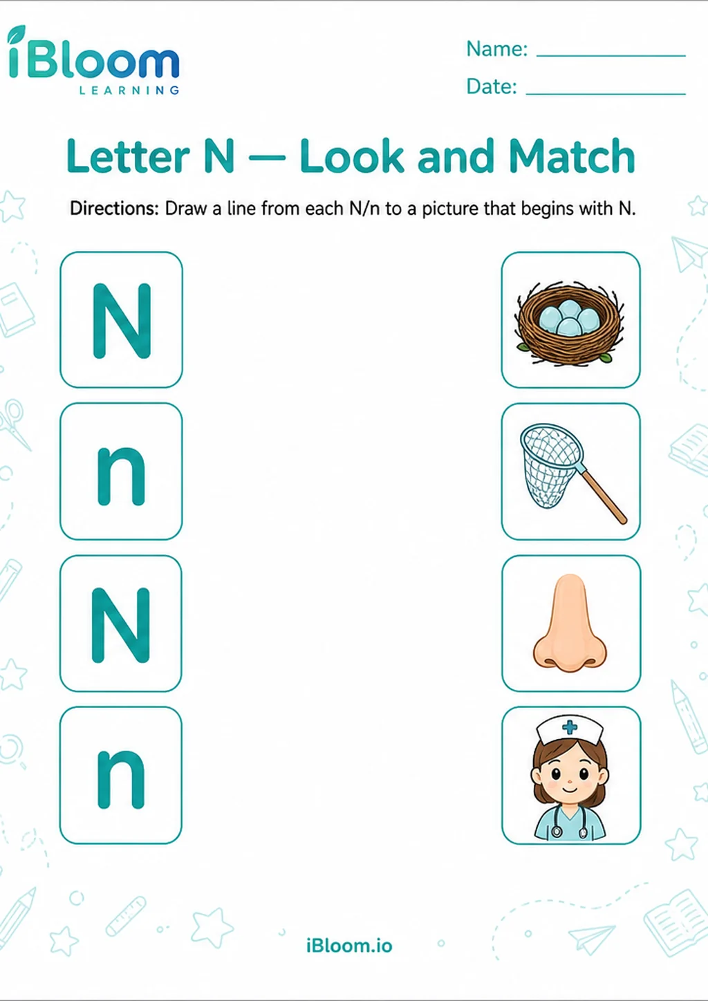 Preview page 1 of Letter N — Look and Match
