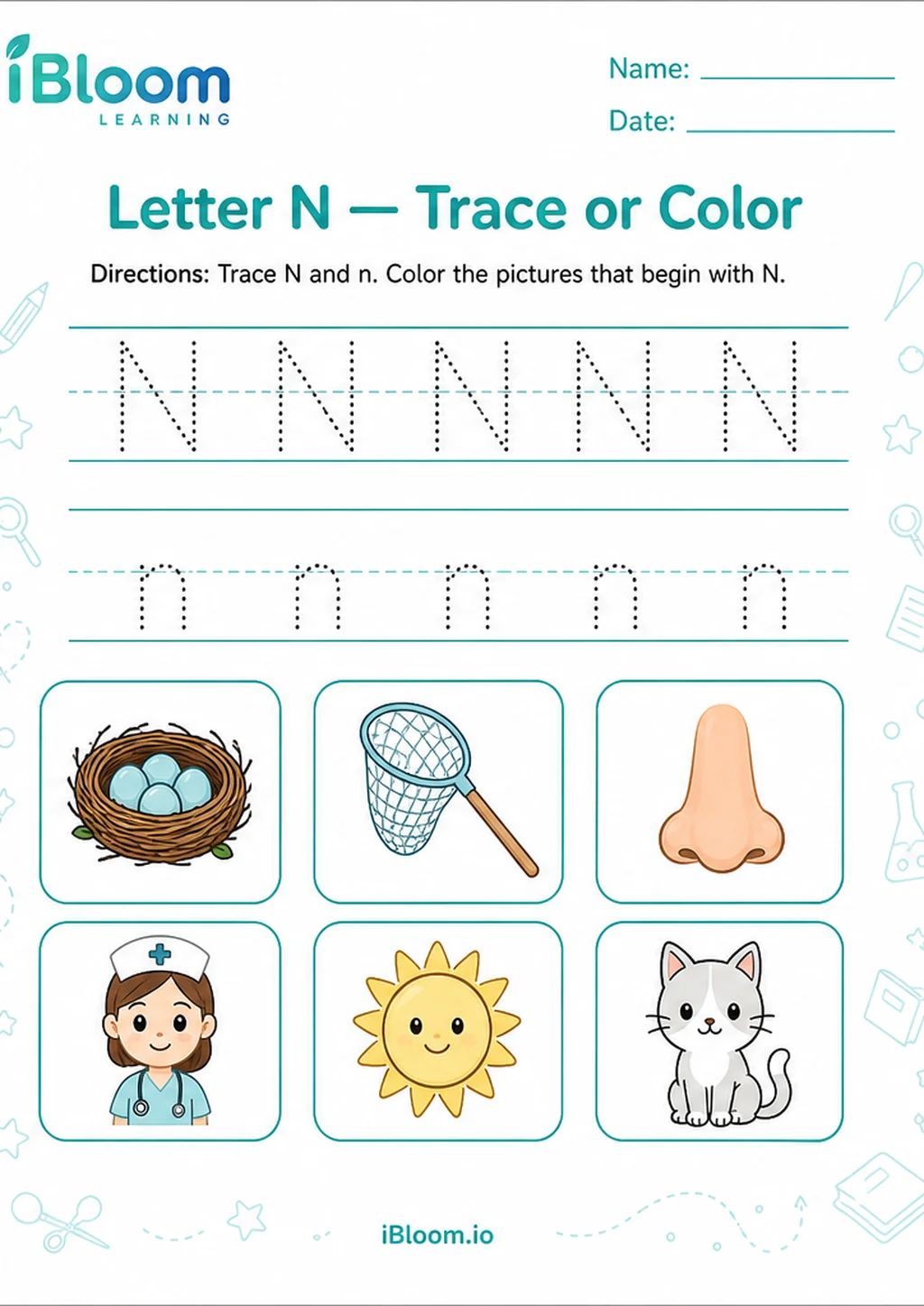 Preview of Letter N — Trace or Color worksheet