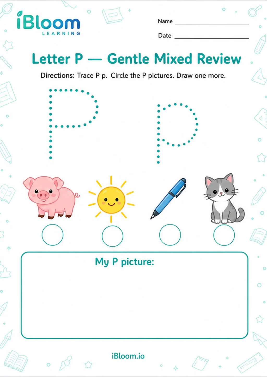 Preview of Letter P — Gentle Mixed Review worksheet