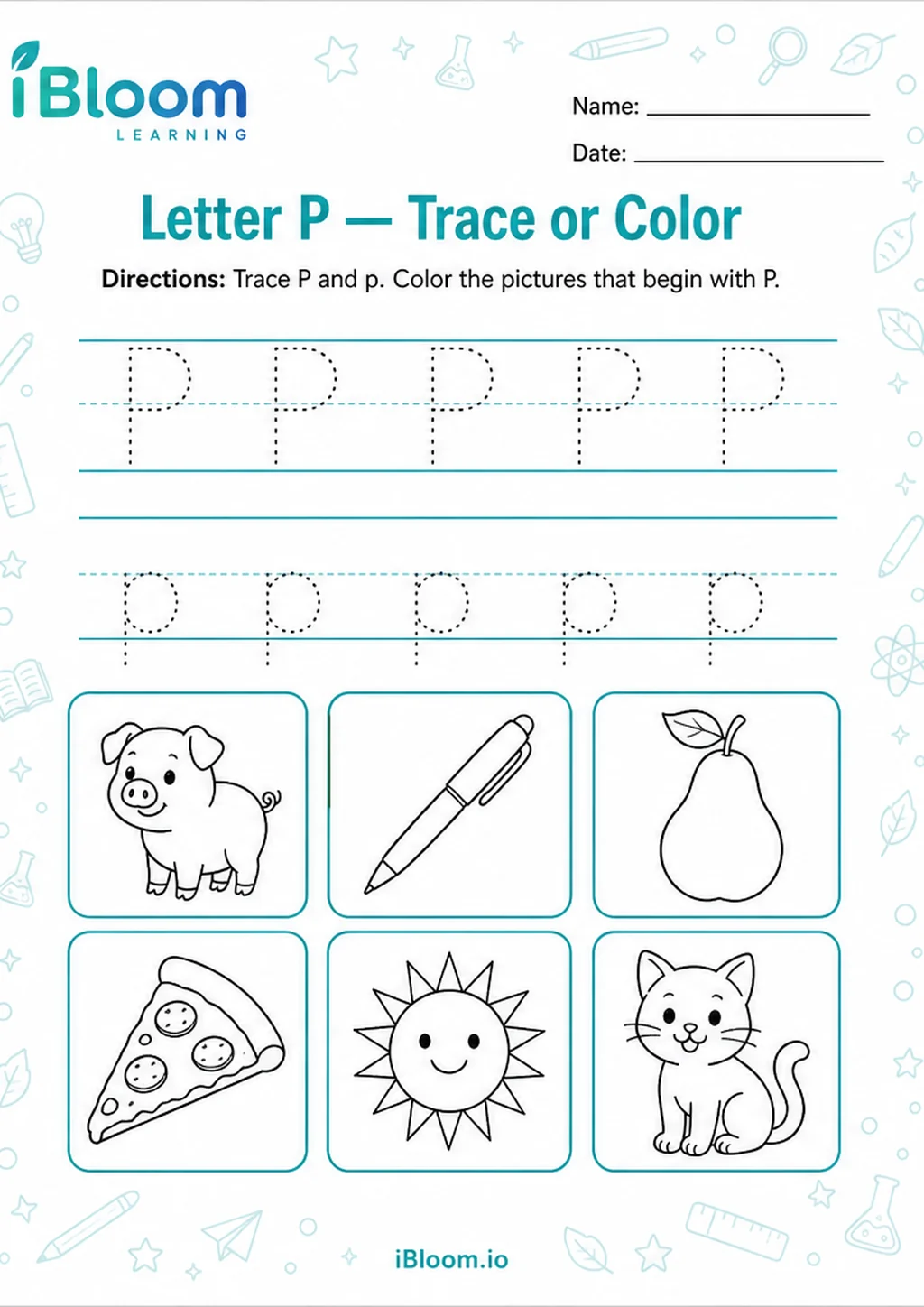 Preview of Letter P — Trace or Color worksheet