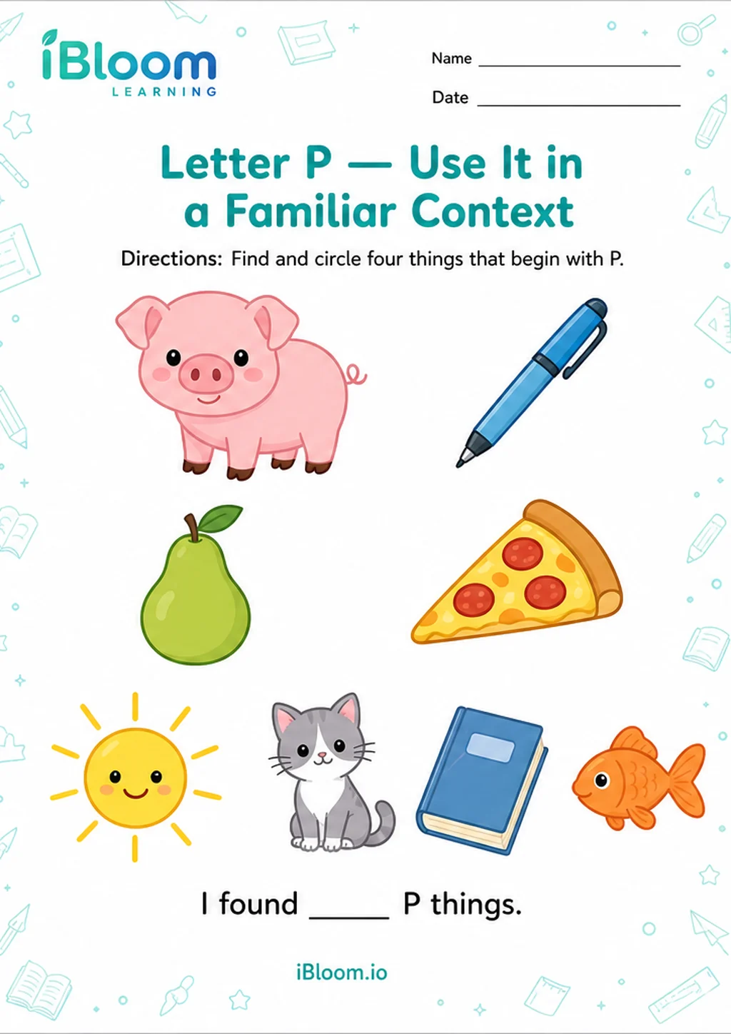 Preview of Letter P — Use It in a Familiar Context worksheet