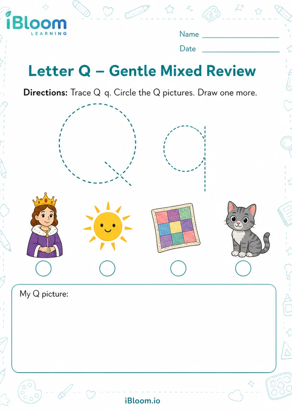 Preview of Letter Q — Gentle Mixed Review worksheet