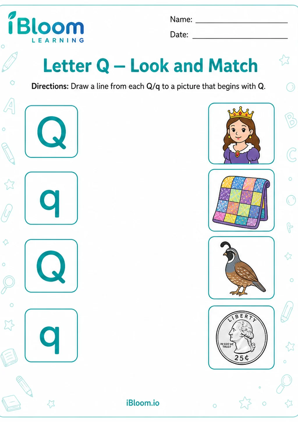 Preview page 1 of Letter Q — Look and Match