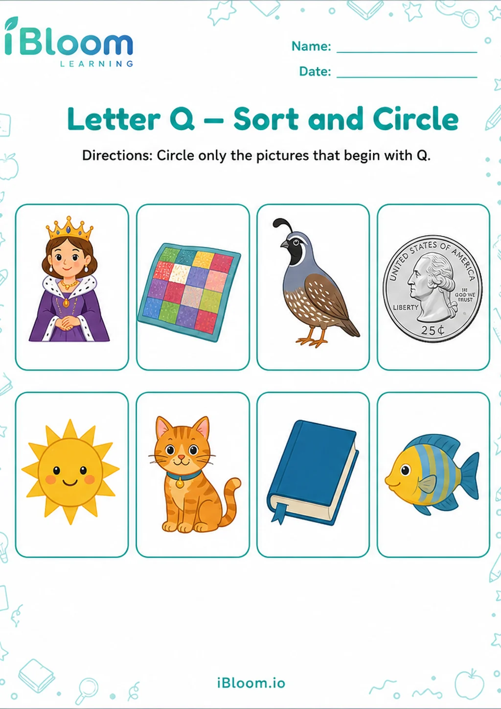 Preview of Letter Q — Sort and Circle worksheet