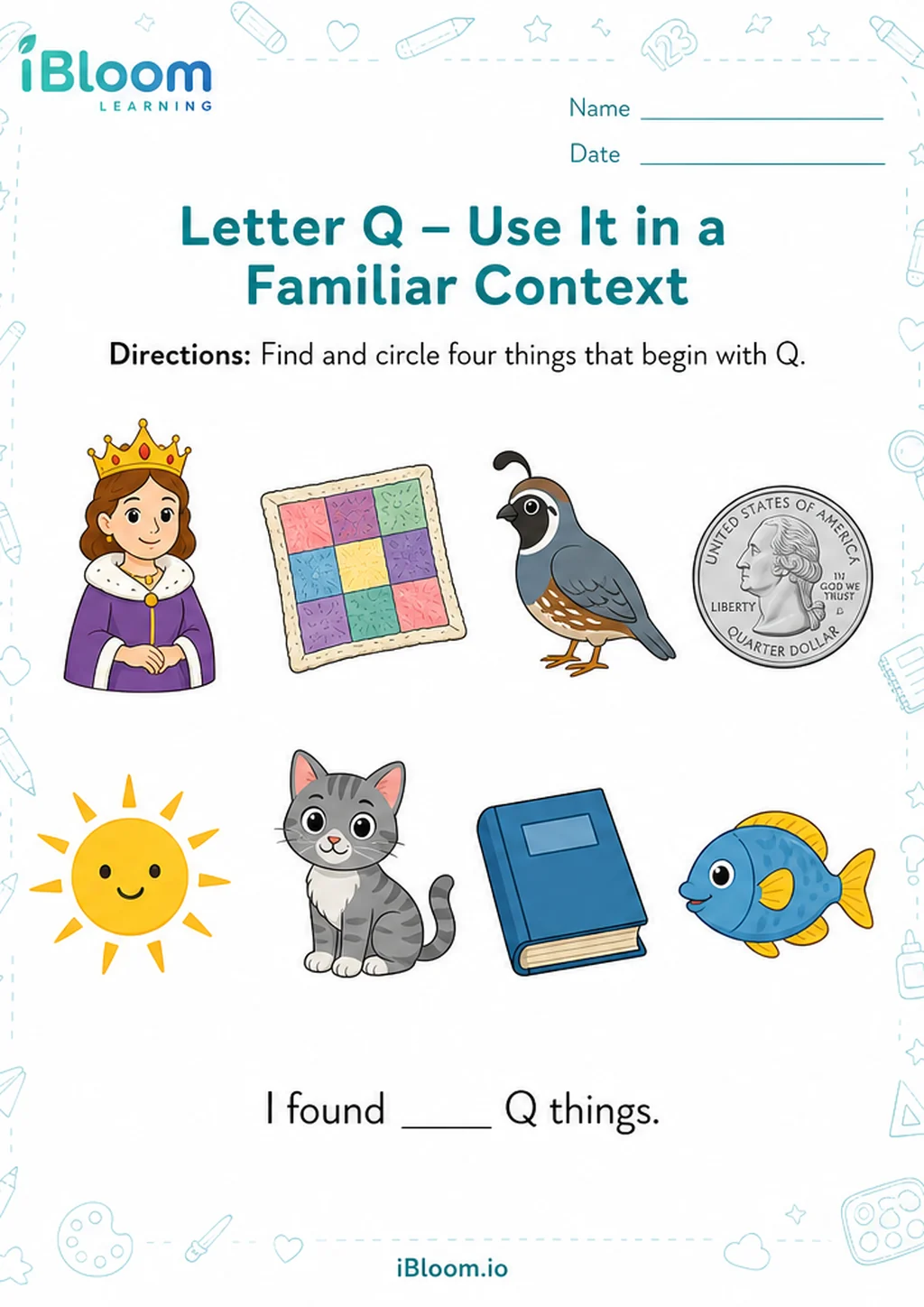 Preview of Letter Q — Use It in a Familiar Context worksheet