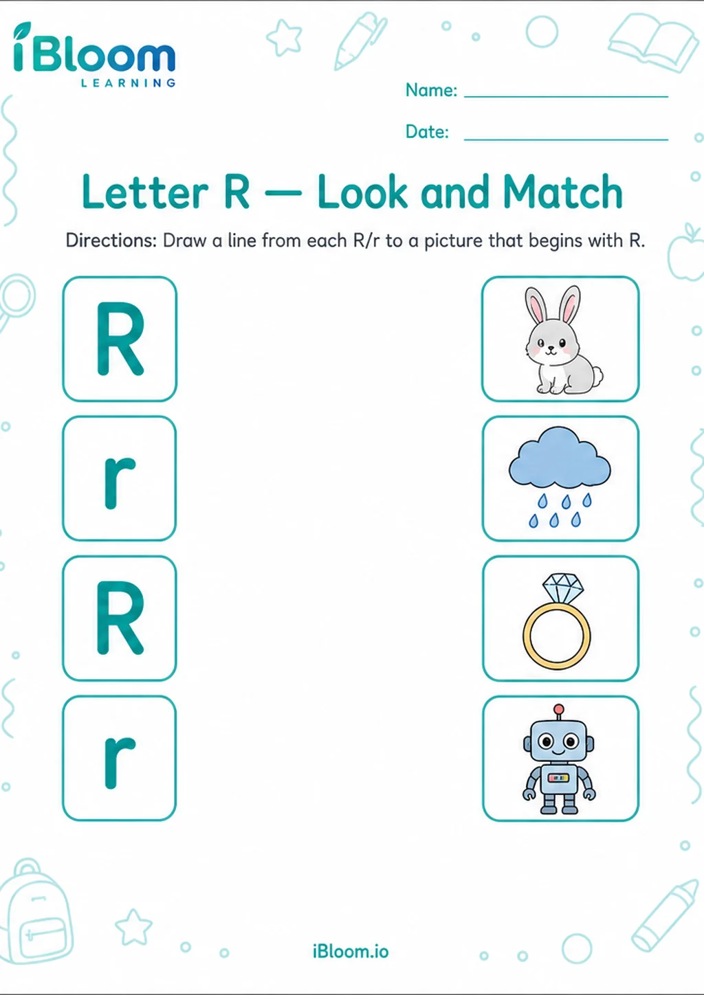 Preview page 1 of Letter R — Look and Match