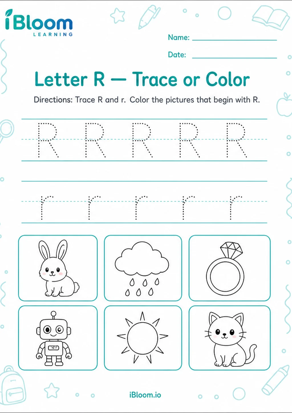 Preview of Letter R — Trace or Color worksheet