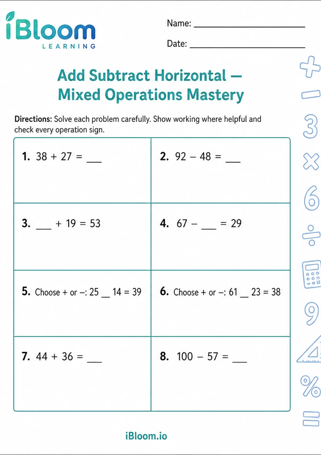Preview page 1 of Add Subtract Horizontal — Mixed Operations Mastery