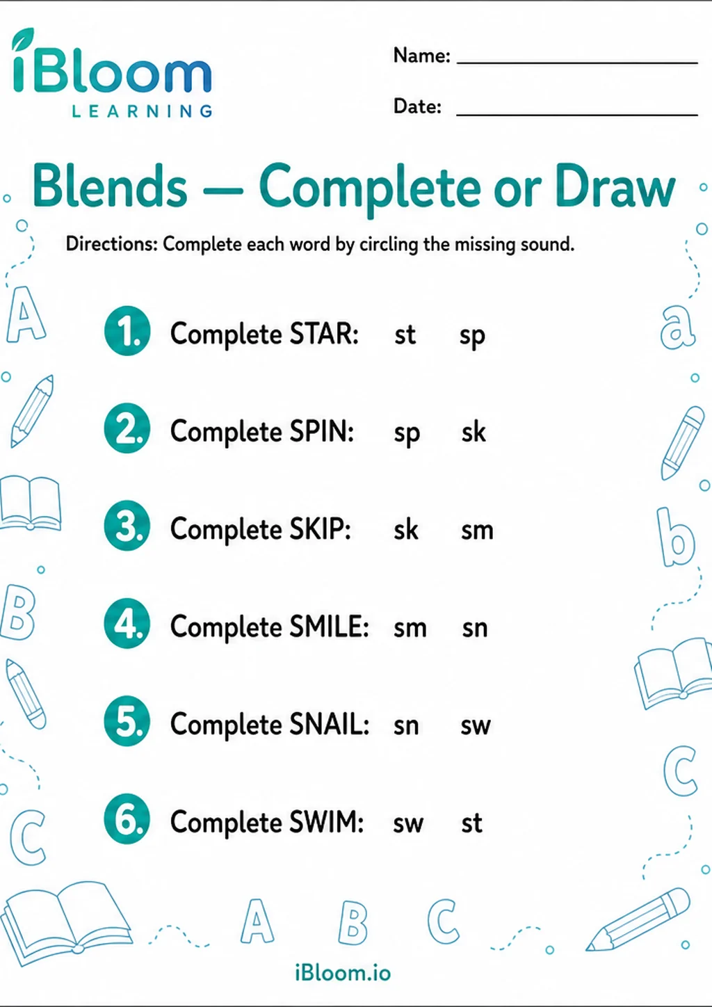 Preview page 1 of Blends — Complete or Draw