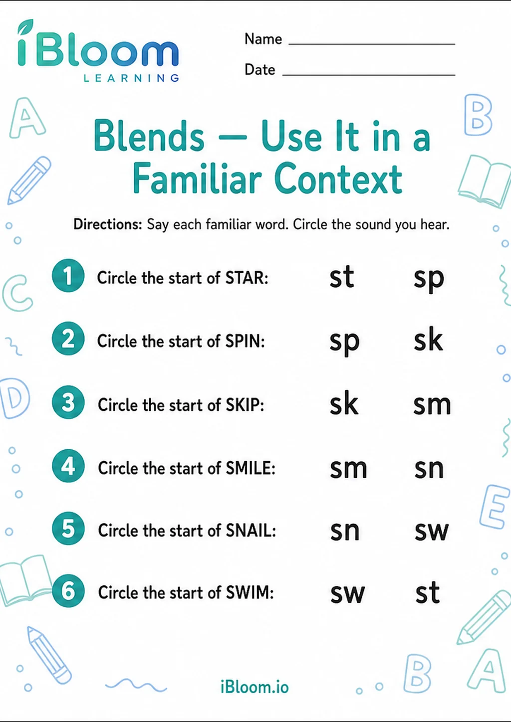 Preview page 1 of Blends — Use It in a Familiar Context