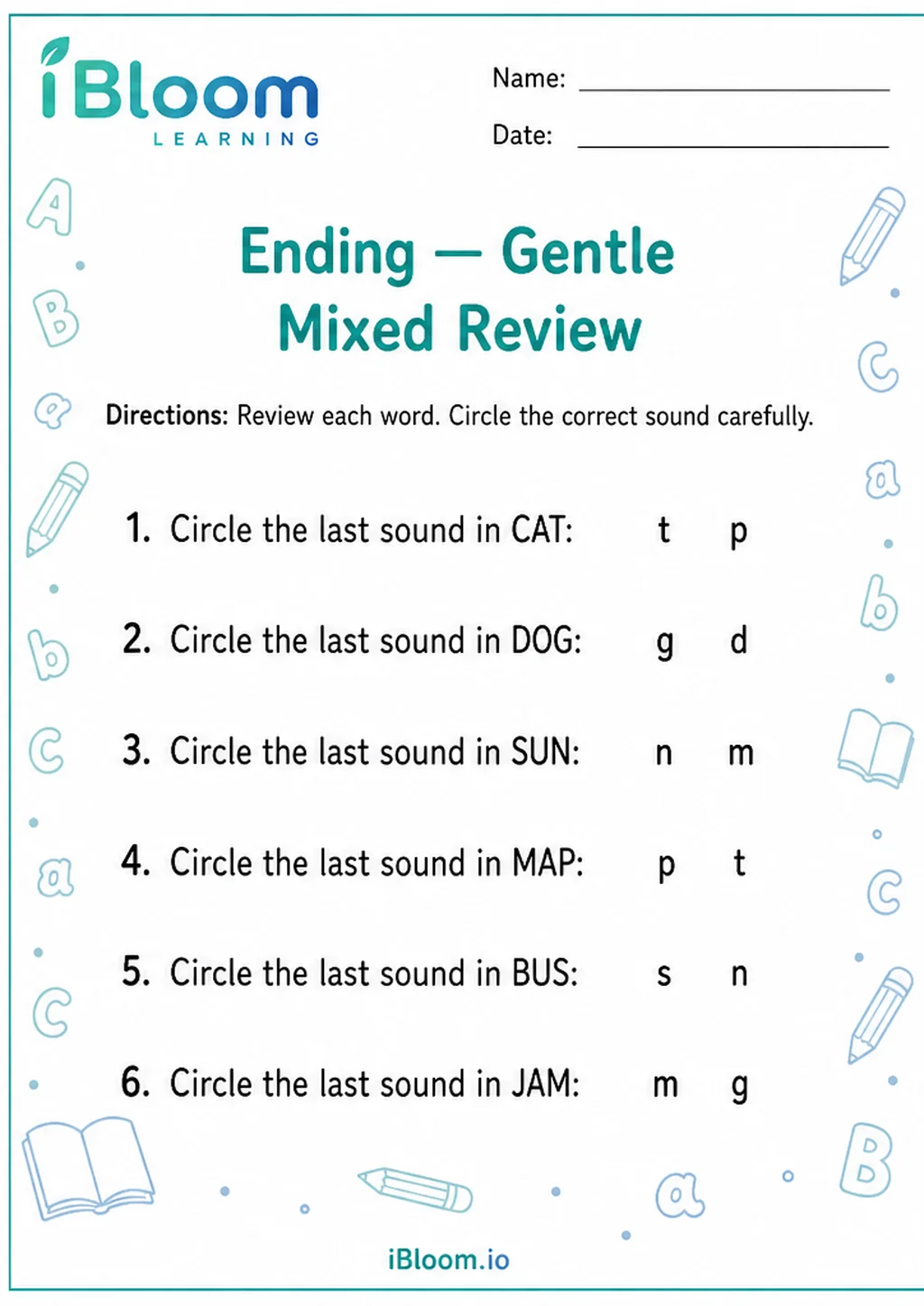 Preview of Ending — Gentle Mixed Review worksheet