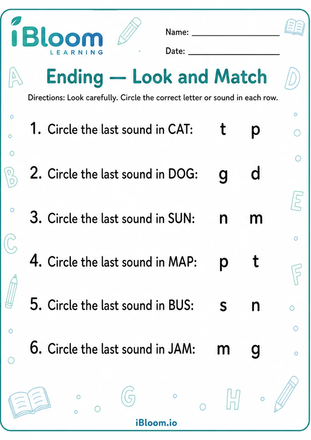 Ending — Look and Match printable Preschool worksheet preview